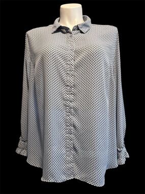 Who What Wear Light Blue and Black Polka Dot Blouse